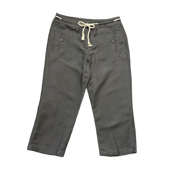 Sandro Linen Blend High Rise Cropped Pants with Rope Tie Belt Size 6 - Picture 2 of 11